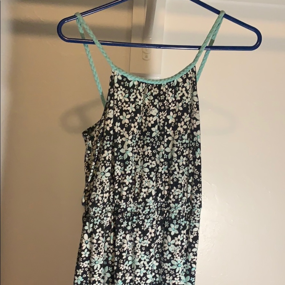 Blue, white, and black dress.